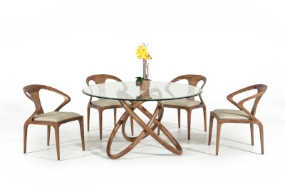 Picture of Modrest Mason Modern Round Glass & Walnut Dining Table