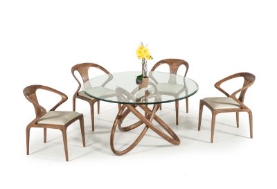 Picture of Modrest Mason Modern Round Glass & Walnut Dining Table