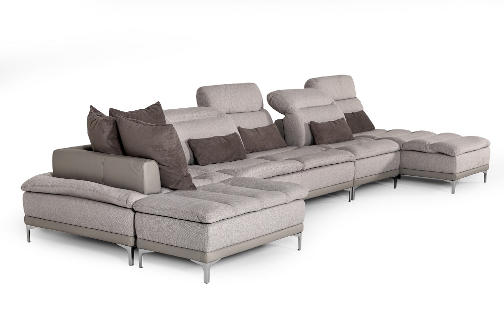 Picture of David Ferrari Horizon - Modern Grey Fabric + Grey Leather U Shaped Sectional Sofa