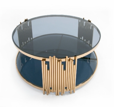 Picture of Modrest Bryce Modern Smoked Glass & Rosegold Round Coffee Table