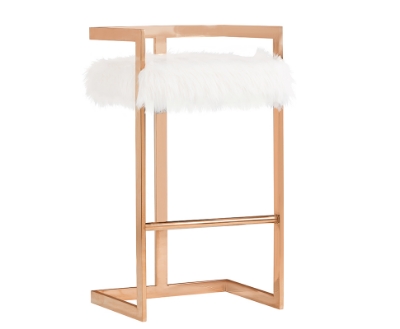 Picture of Modrest Halifax Modern White Faux Fur & Rosegold Bar Stool