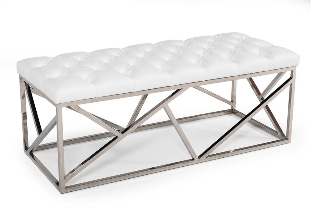 Picture of Modrest Lindsey Modern White Leatherette & Stainless Steel Bench