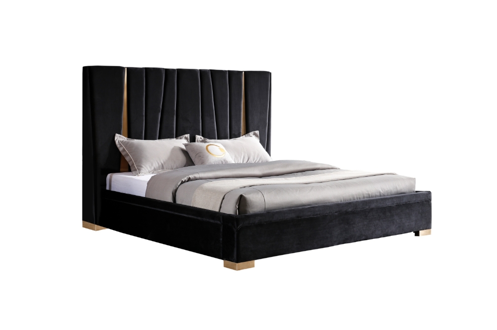 Picture of Modrest Evonda Modern Black Velvet & Brass Bed