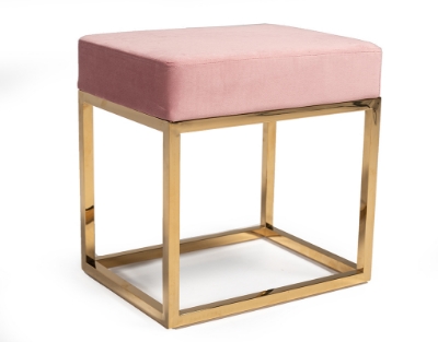 Picture of Modrest Downey Modern Pink Velvet & Gold Stool Ottoman