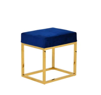 Picture of Modrest Downey Modern Blue Velvet & Gold Stool Ottoman