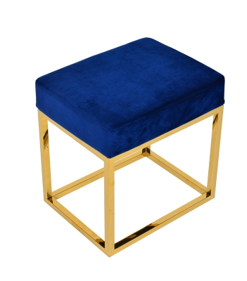 Picture of Modrest Downey Modern Blue Velvet & Gold Stool Ottoman