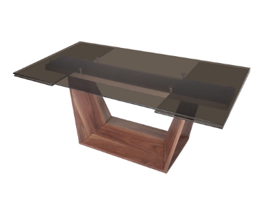 Picture of Modrest Babia Modern Smoked Glass & Walnut Extendable Dining Table