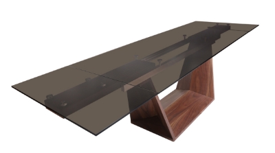 Picture of Modrest Babia Modern Smoked Glass & Walnut Extendable Dining Table