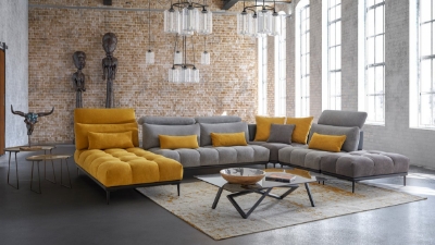 Picture of David Ferrari Display - Italian Modern Grey + Yellow Fabric Modular Sectional Sofa