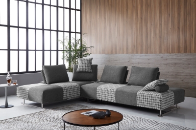 Picture of Divani Casa Cooke - Modern Grey Houndstooth Fabric Modular Sectional Sofa Bed