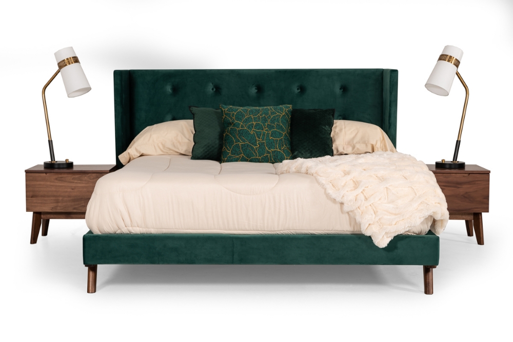 Picture of Nova Domus Durango Modern Green Fabric & Walnut Bed