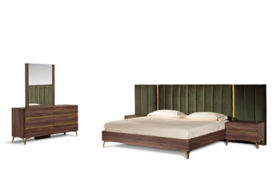 Picture of Nova Domus Calabria Modern Walnut & Green Velvet Bedroom Set