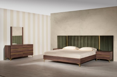 Picture of Nova Domus Calabria Modern Walnut & Green Velvet Bedroom Set