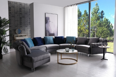 Picture of Divani Casa Darla - Modern Grey Velvet Curved Sectional Sofa