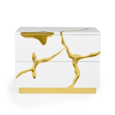 Picture of Modrest Aspen Modern Wide White and Gold Nightstand