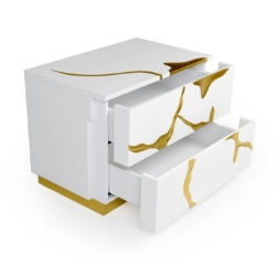 Picture of Modrest Aspen Modern Wide White and Gold Nightstand