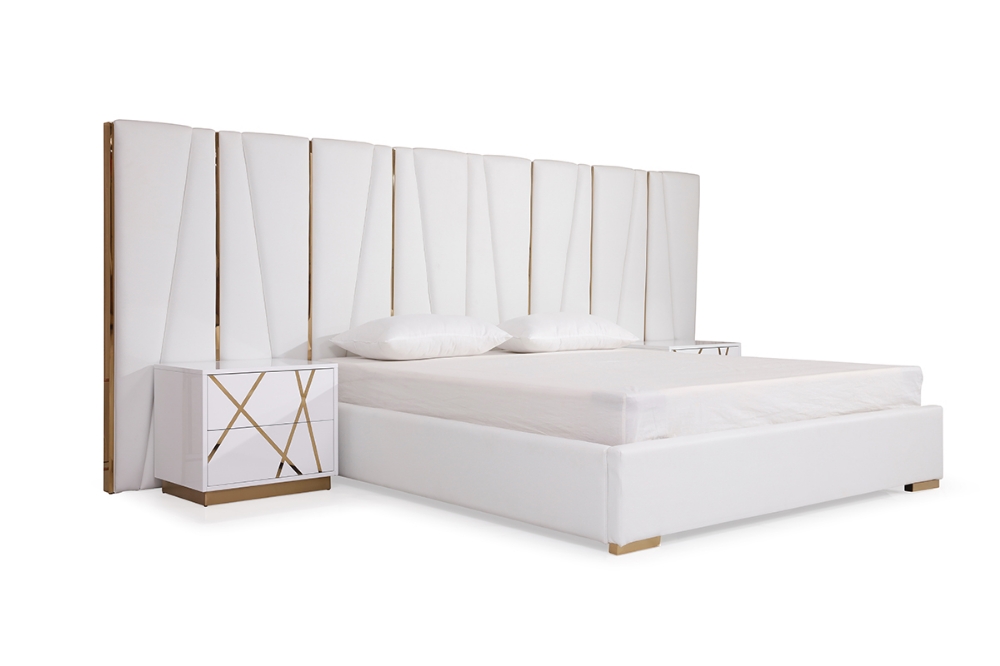 Picture of Modrest Nixa Modern White Bonded Leather & Gold Bed