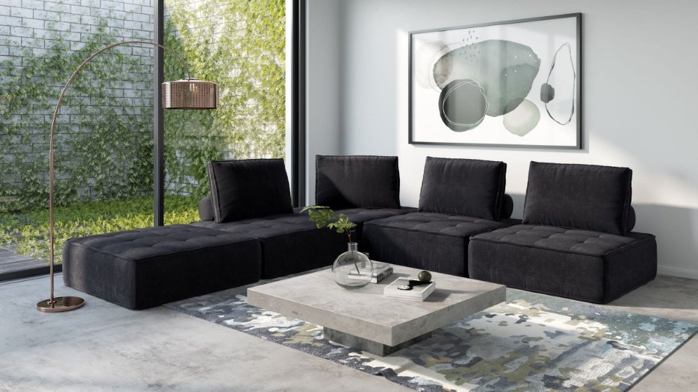 Picture of Divani Casa Nolden - Modern Black Fabric Modular Sectional Sofa