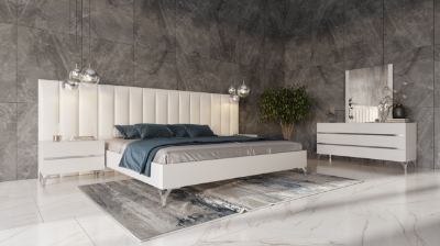 Picture of Nova Domus Angela - Italian Modern White Eco Leather Bed w/ Nightstands and Wings