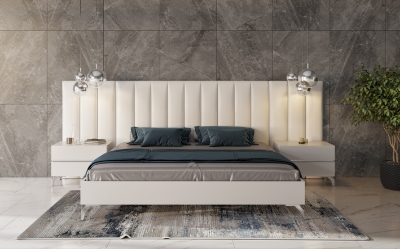 Picture of Nova Domus Angela - Italian Modern White Eco Leather Bed w/ Nightstands and Wings