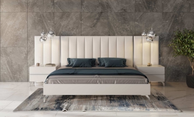 Picture of Nova Domus Angela - Queen Italian Modern White Eco Leather Bed w/ Nightstands and Wings