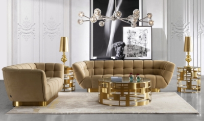 Picture of Divani Casa Granby - Glam Mustard and Gold Fabric Sofa