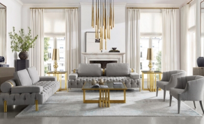 Picture of Divani Casa Ladera - Glam Grey and Gold Fabric Sofa