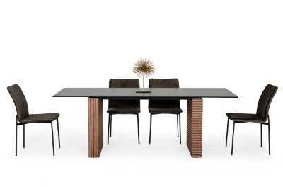 Picture of Modrest Maggie - Modern Walnut and Black Ceramic Top Dining Table