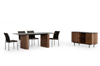 Picture of Modrest Maggie - Modern Walnut and Black Ceramic Top Dining Table