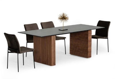 Picture of Modrest Maggie - Modern Walnut and Black Ceramic Top Dining Table