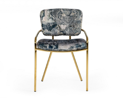 Picture of Modrest Farnon - Modern Patterned Velvet and Gold Dining Chair