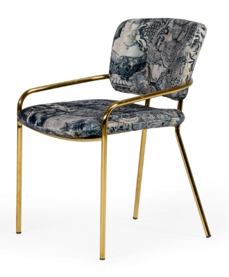 Picture of Modrest Farnon - Modern Patterned Velvet and Gold Dining Chair