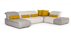 Picture of David Ferrari Natura - Italian Modern Light Taupe Fabric Sectional Sofa with Manual Recliner