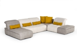 Picture of David Ferrari Natura - Italian Modern Light Taupe Fabric Sectional Sofa with Manual Recliner