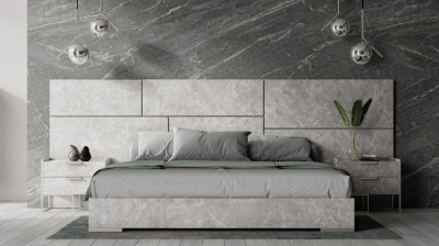 Picture of Nova Domus Eastern King Marbella - Italian Modern Grey Marble Bed w/ 2 Nightstands