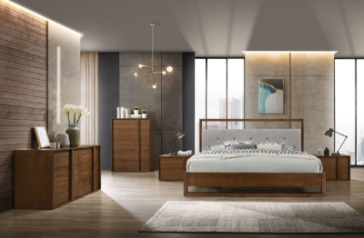 Picture of Nova Domus Falcor - Modern Grey Fabric & Walnut Veneer Bed