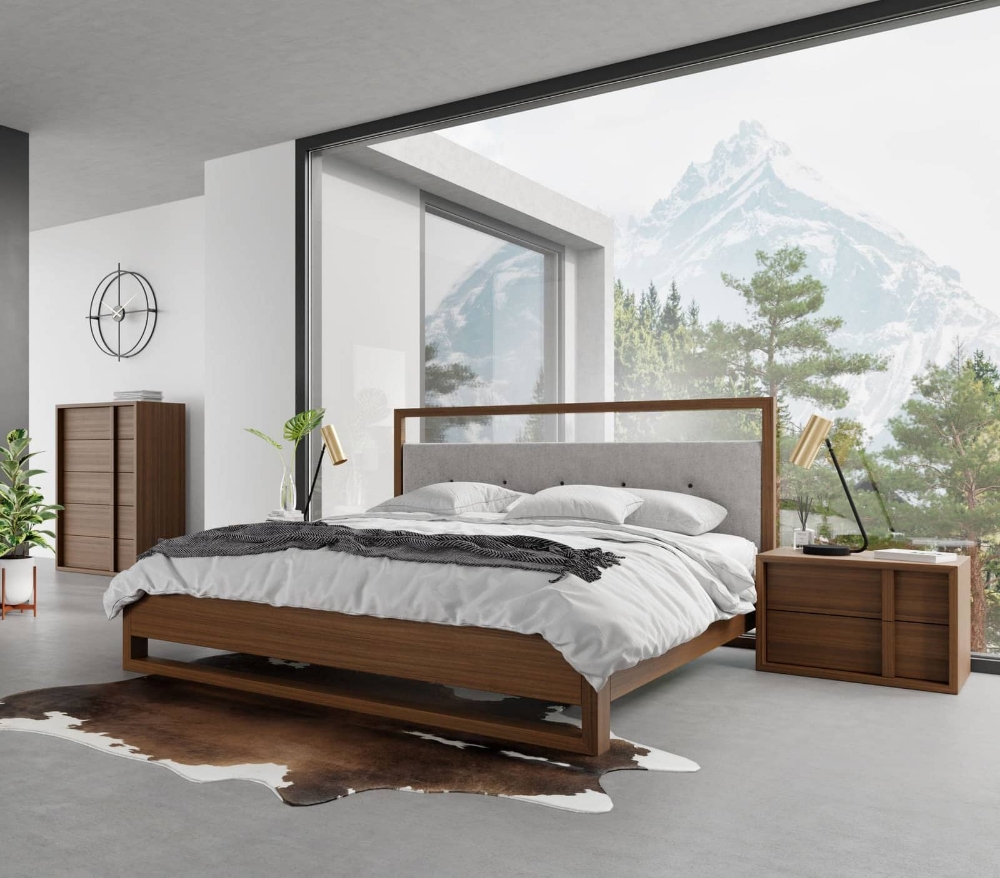 Picture of Nova Domus Falcor - Modern Grey Fabric & Walnut Veneer Bed