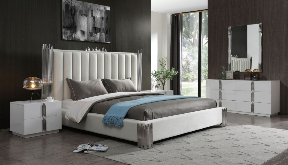 Picture of Modrest Token - Queen Modern White & Stainless Steel Bed