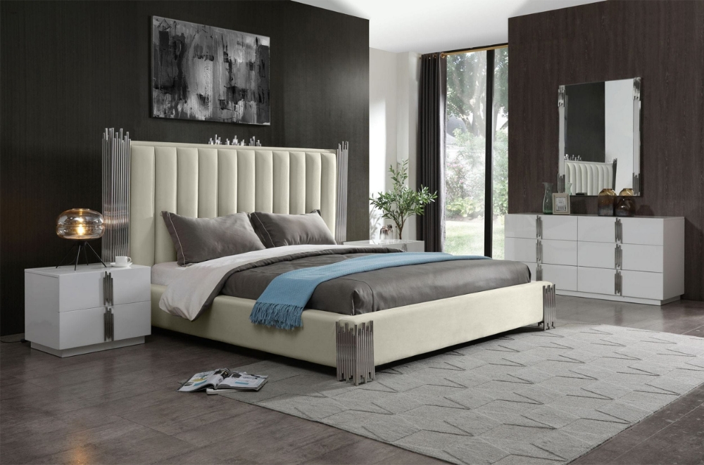 Picture of Modrest Token - Queen Modern White & Stainless Steel Bed