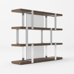 Picture of Modrest Brewer - Modern Walnut Glass & Stainless Steel Bookshelf