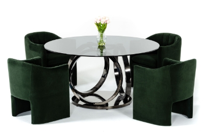 Picture of Modrest Enid - Modern Smoked Glass & Black Stainless Steel Round Dining Table