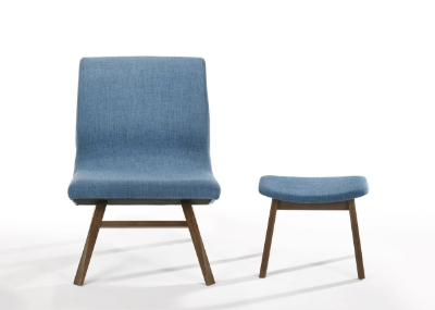 Picture of Modrest Whitney - Modern Blue & Walnut Accent Chair & Ottoman