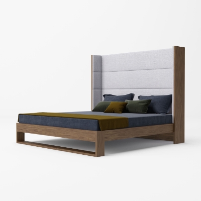 Picture of Modrest Heloise - Contemporary Grey Fabric & Walnut Trim Bed