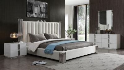 Picture of Queen Modrest Token - Modern White & Stainless Steel Bedroom Set