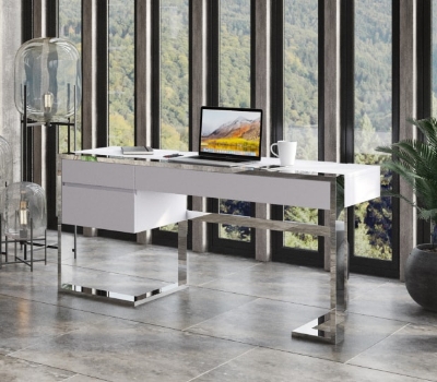 Picture of Modrest Fauna - Modern White High Gloss & Stainless Steel Desk