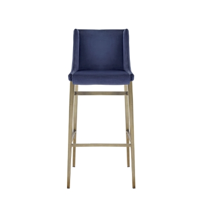 Picture of Modrest Mimi - Contemporary Blue Velvet & Antique Brass Bar Stool (Set of 2)