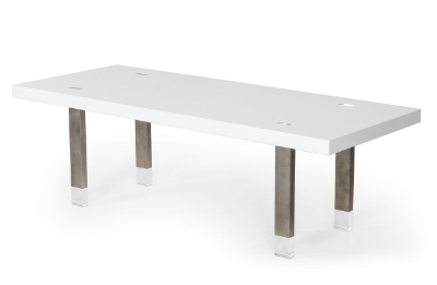 Picture of Modrest Lenny- Modern White High Gloss & Stainless Steel Gun Metal Dining Table