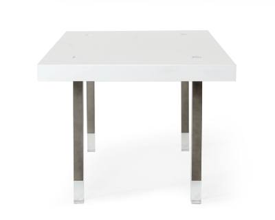 Picture of Modrest Lenny- Modern White High Gloss & Stainless Steel Gun Metal Dining Table