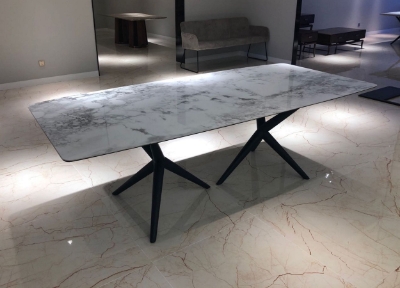 Picture of Modrest Stetson - Modern White Ceramic & Smoked Ash Dining Table