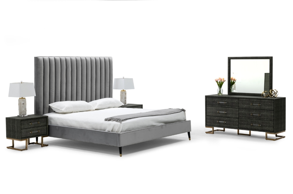 Picture of Modrest Hemlock - Modern Grey Velvet Bed